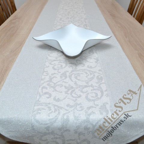 Vianočný obrus behúň SILVER ORNAMENT - ornamenty na obruse