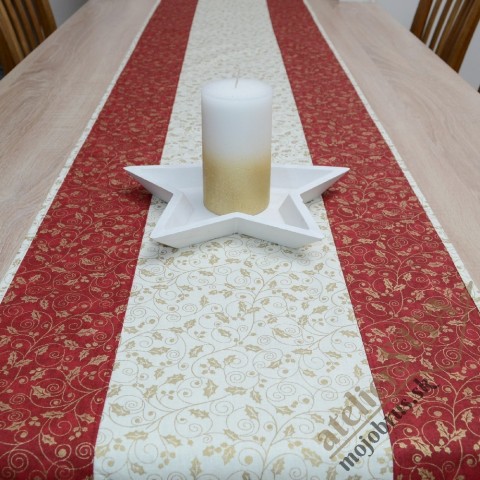 Vianočný stredový obrus IZABELA - zlaté cezmíny na obruse 